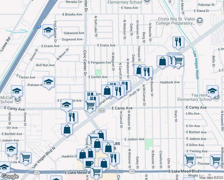map of restaurants, bars, coffee shops, grocery stores, and more near 2509 North Magnet Street in North Las Vegas