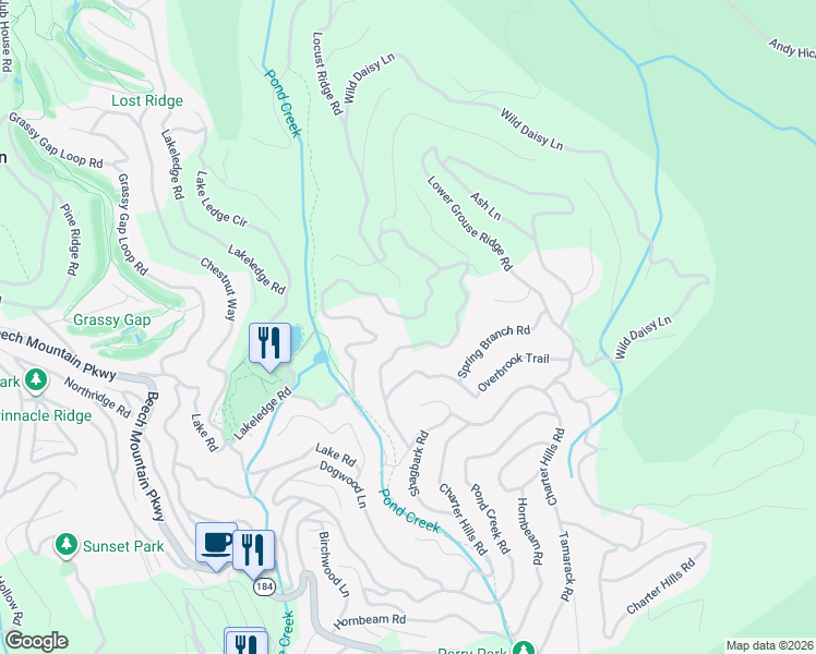 map of restaurants, bars, coffee shops, grocery stores, and more near 213 Greenbriar Road in Beech Mountain