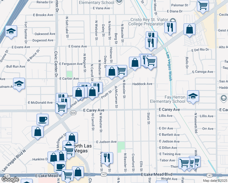 map of restaurants, bars, coffee shops, grocery stores, and more near 2519 North McCarran Street in North Las Vegas