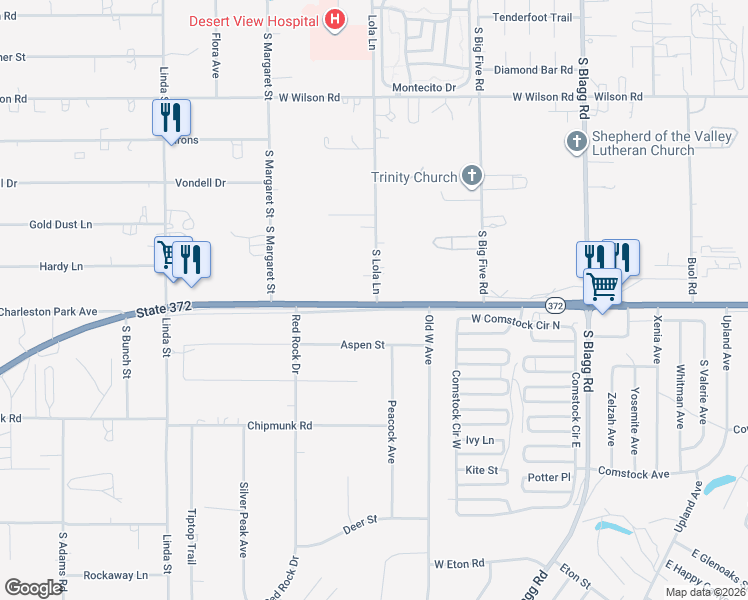 map of restaurants, bars, coffee shops, grocery stores, and more near 500 Nevada 372 in Pahrump