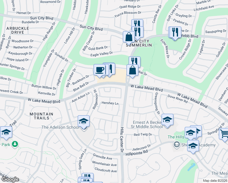 map of restaurants, bars, coffee shops, grocery stores, and more near 2424 Colony Hills Drive in Las Vegas