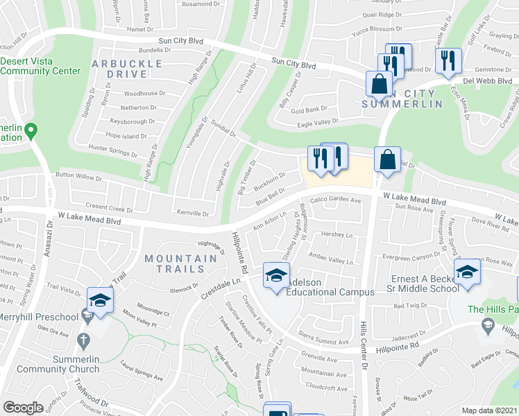 map of restaurants, bars, coffee shops, grocery stores, and more near 9669 Blue Bell Drive in Las Vegas