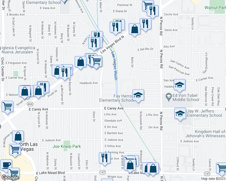 map of restaurants, bars, coffee shops, grocery stores, and more near 3201 Cypress Avenue in North Las Vegas
