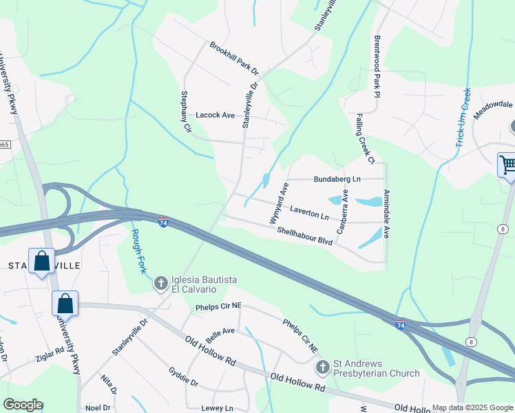 map of restaurants, bars, coffee shops, grocery stores, and more near 634 Laverton Lane in Rural Hall