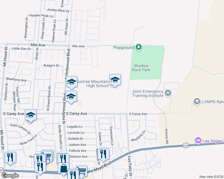 map of restaurants, bars, coffee shops, grocery stores, and more near 2575 Los Feliz Street in Las Vegas