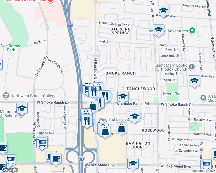 map of restaurants, bars, coffee shops, grocery stores, and more near 6672 Golden Pond Circle in Las Vegas