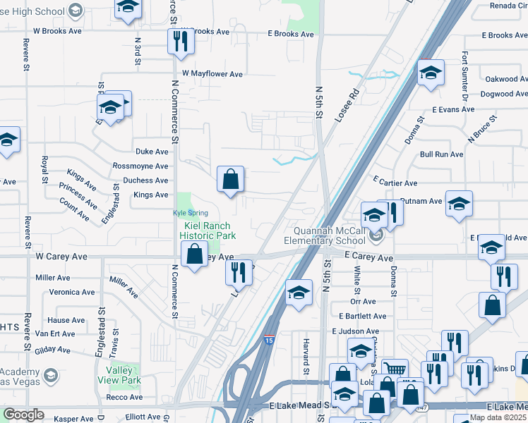 map of restaurants, bars, coffee shops, grocery stores, and more near 2501 Losee Road in North Las Vegas