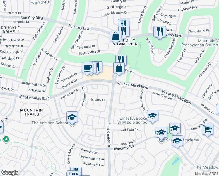 map of restaurants, bars, coffee shops, grocery stores, and more near 2424 Shady Vista Drive in Las Vegas
