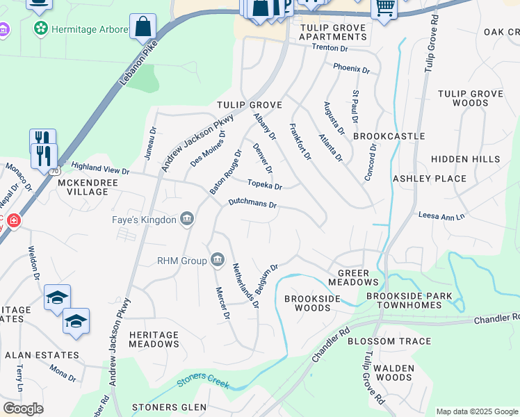 map of restaurants, bars, coffee shops, grocery stores, and more near 632 Dutchmans Drive in Nashville