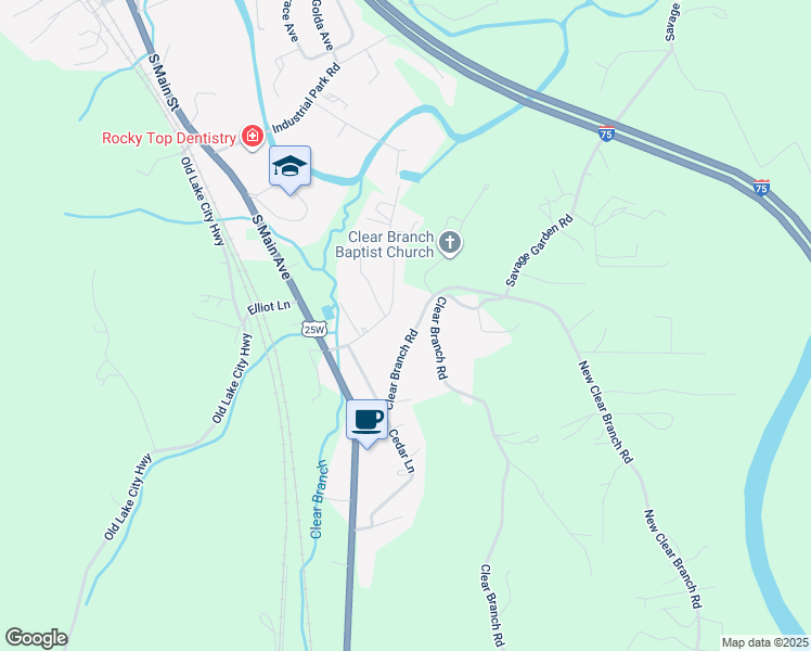 map of restaurants, bars, coffee shops, grocery stores, and more near 1050 New Clear Branch Road in Rocky Top