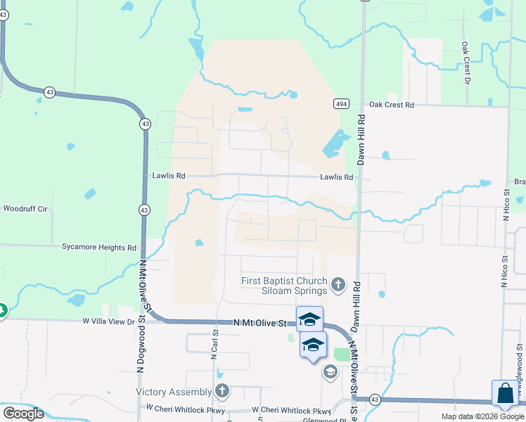 map of restaurants, bars, coffee shops, grocery stores, and more near 2404 Heritage Ranch Drive in Siloam Springs