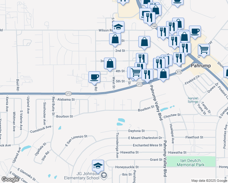 map of restaurants, bars, coffee shops, grocery stores, and more near 1710 West Street in Pahrump