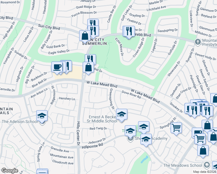 map of restaurants, bars, coffee shops, grocery stores, and more near 9200 Sun Rose Avenue in Las Vegas
