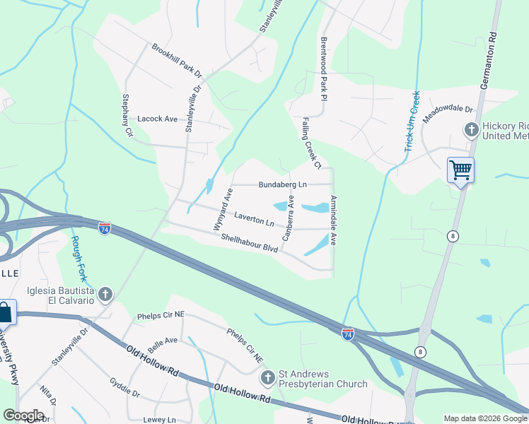 map of restaurants, bars, coffee shops, grocery stores, and more near 765 Laverton Lane in Rural Hall