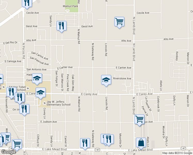 map of restaurants, bars, coffee shops, grocery stores, and more near 2522 N Gateway Rd in Las Vegas