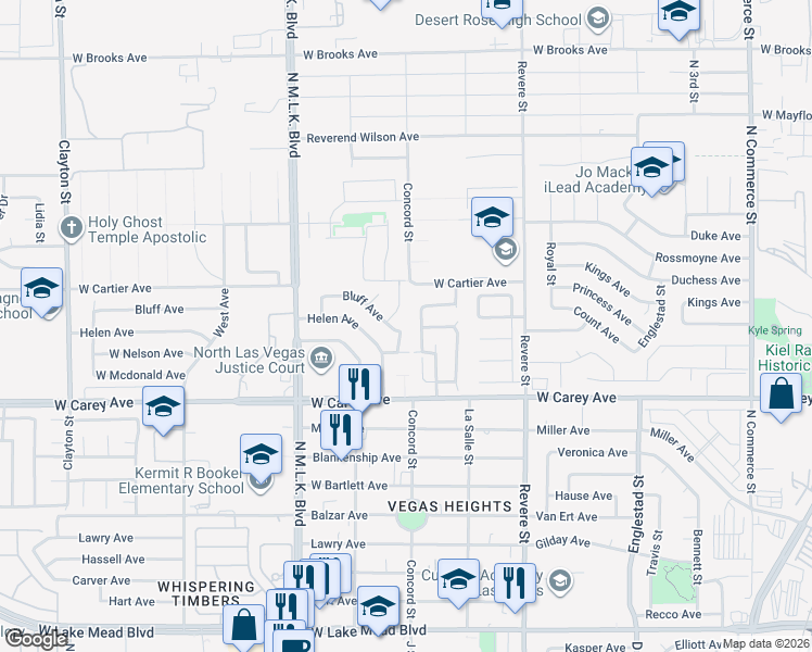 map of restaurants, bars, coffee shops, grocery stores, and more near 1112 Bluff Avenue in North Las Vegas