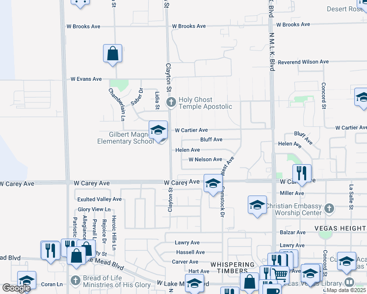 map of restaurants, bars, coffee shops, grocery stores, and more near 1916 Helen Avenue in North Las Vegas