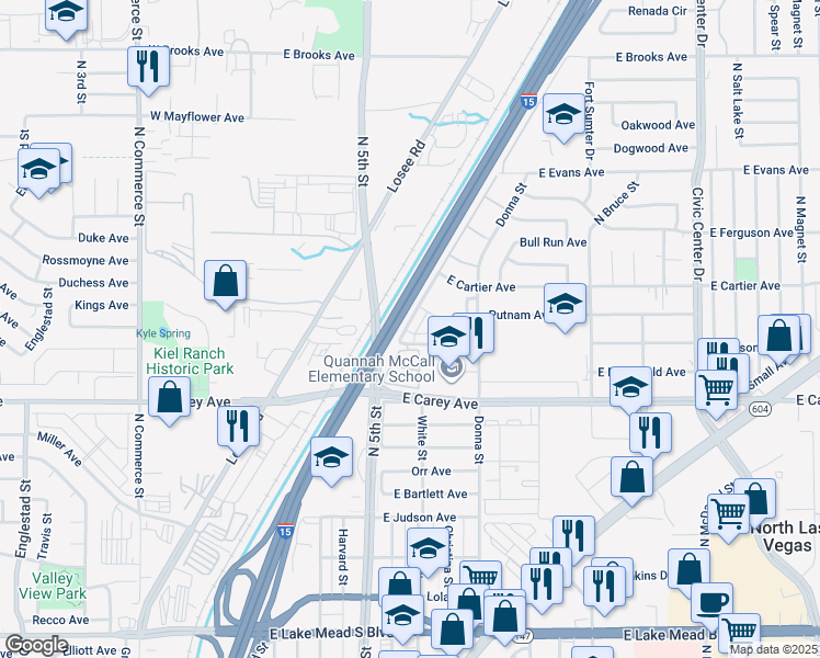 map of restaurants, bars, coffee shops, grocery stores, and more near 2516A Bulloch Street in North Las Vegas