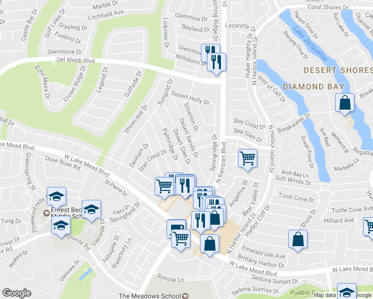 map of restaurants, bars, coffee shops, grocery stores, and more near 2456 Desert Glen Drive in Las Vegas