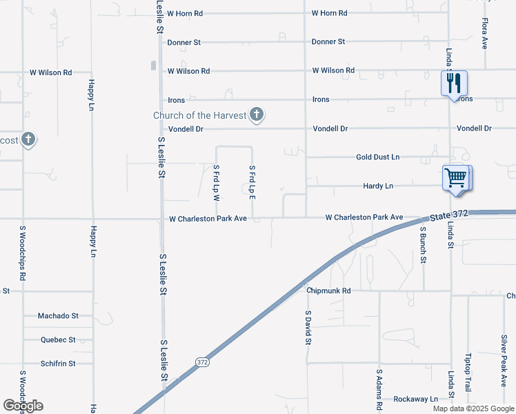 map of restaurants, bars, coffee shops, grocery stores, and more near 1660 West Charleston Park Avenue in Pahrump
