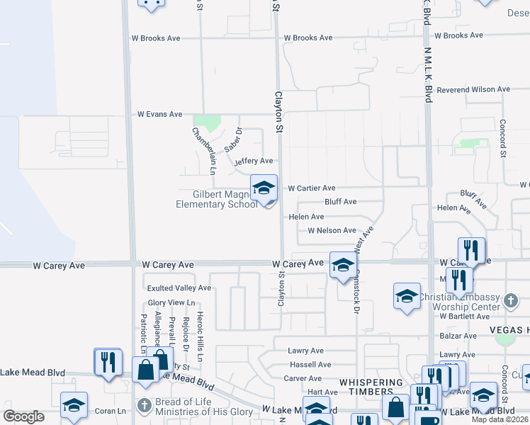map of restaurants, bars, coffee shops, grocery stores, and more near 2101 West Cartier Avenue in North Las Vegas
