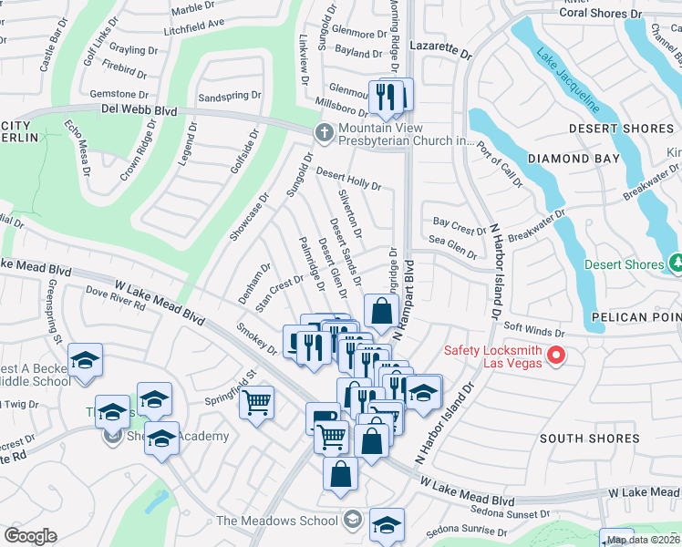 map of restaurants, bars, coffee shops, grocery stores, and more near 2461 Desert Glen Drive in Las Vegas