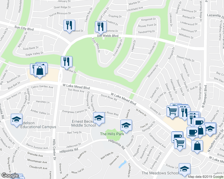 map of restaurants, bars, coffee shops, grocery stores, and more near 2400 Indian Hollow Court in Las Vegas