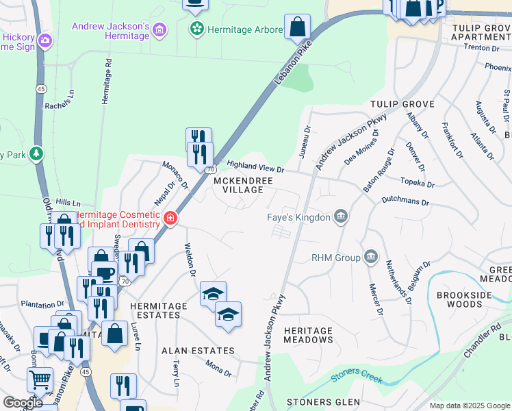map of restaurants, bars, coffee shops, grocery stores, and more near 11 McKendree Circle in Nashville