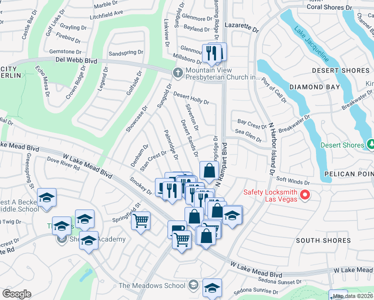 map of restaurants, bars, coffee shops, grocery stores, and more near 2461 Desert Glen Drive in Las Vegas