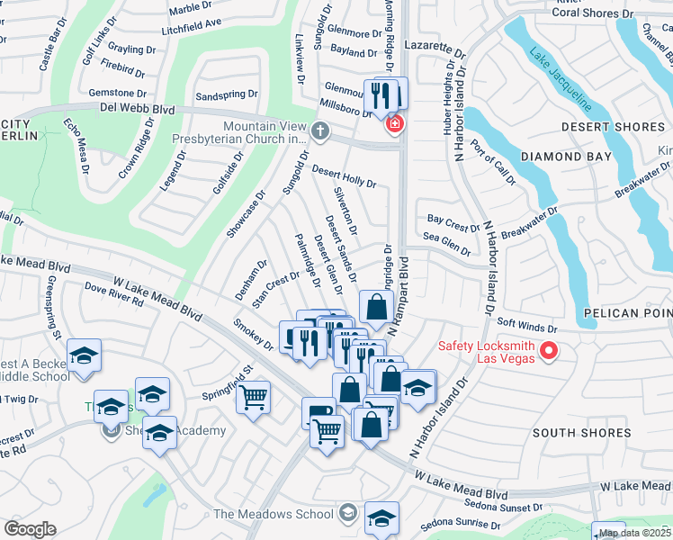 map of restaurants, bars, coffee shops, grocery stores, and more near 2456 Desert Glen Drive in Las Vegas