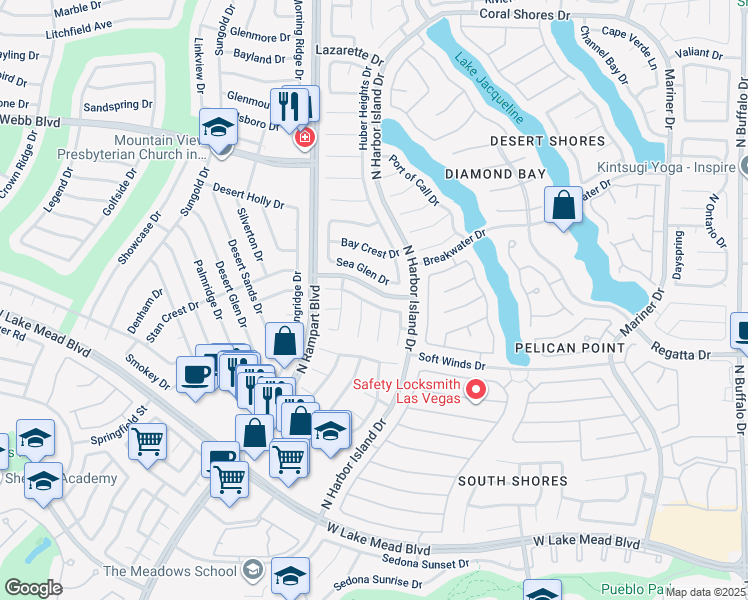 map of restaurants, bars, coffee shops, grocery stores, and more near 8332 Shore Breeze Drive in Las Vegas