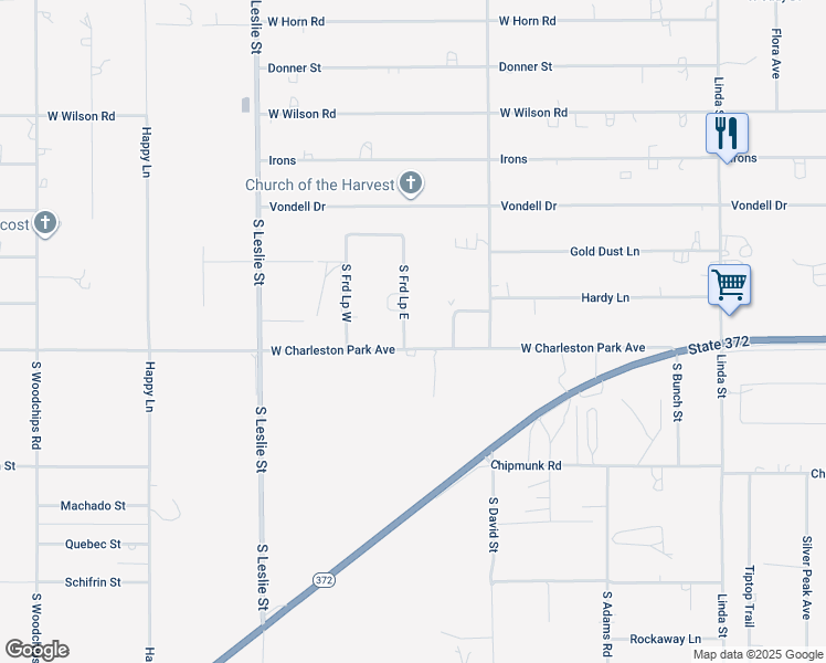 map of restaurants, bars, coffee shops, grocery stores, and more near 1660 West Charleston Park Avenue in Pahrump