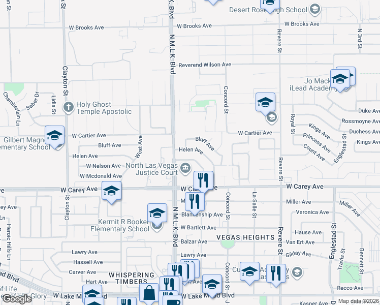 map of restaurants, bars, coffee shops, grocery stores, and more near 1315 Helen Avenue in North Las Vegas