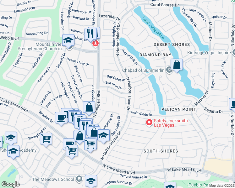 map of restaurants, bars, coffee shops, grocery stores, and more near 8332 Shore Breeze Drive in Las Vegas