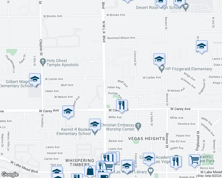 map of restaurants, bars, coffee shops, grocery stores, and more near 1401 Helen Avenue in North Las Vegas