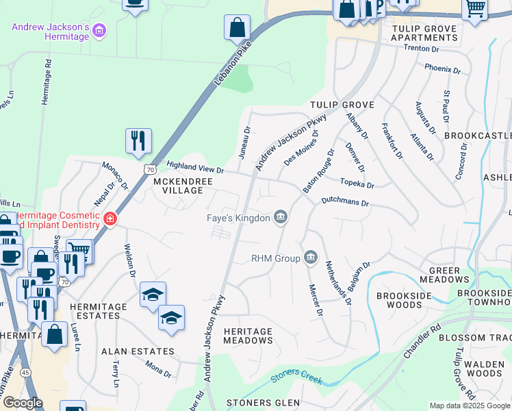 map of restaurants, bars, coffee shops, grocery stores, and more near 705 Rachels Trail in Nashville