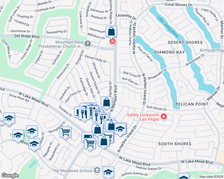 map of restaurants, bars, coffee shops, grocery stores, and more near 2468 Springridge Drive in Las Vegas