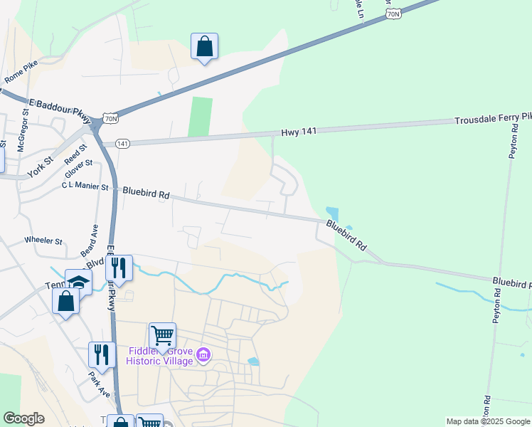 map of restaurants, bars, coffee shops, grocery stores, and more near 1286 Dinah Street in Lebanon