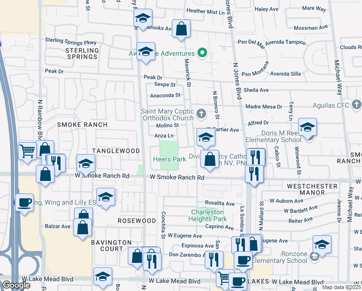 map of restaurants, bars, coffee shops, grocery stores, and more near 2501 Monte Carlo Dr in Las Vegas