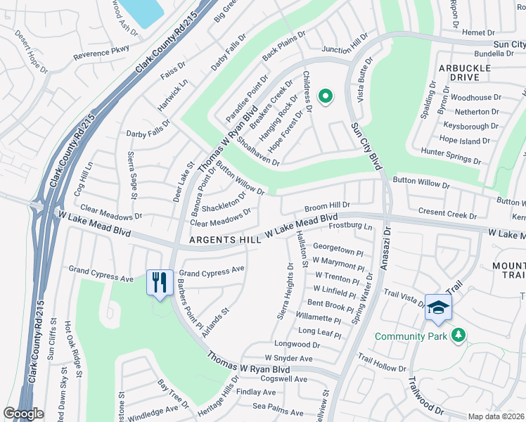 map of restaurants, bars, coffee shops, grocery stores, and more near 2412 Indigo Valley St in Las Vegas