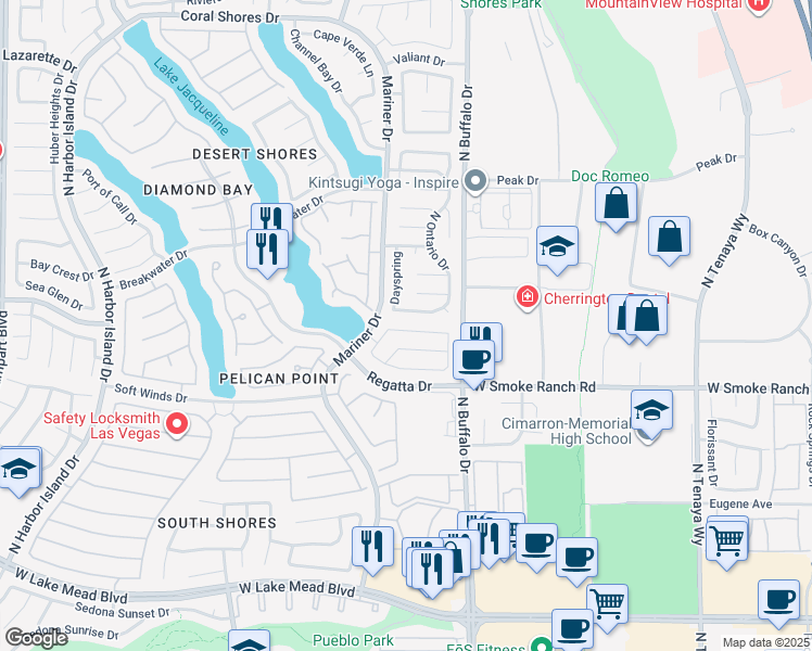 map of restaurants, bars, coffee shops, grocery stores, and more near 7700 Sea Cliff Way in Las Vegas