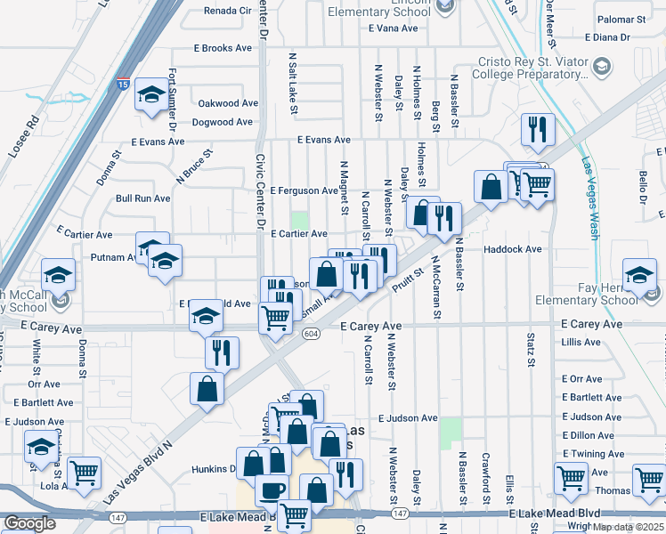 map of restaurants, bars, coffee shops, grocery stores, and more near 2512 North Spear Street in North Las Vegas