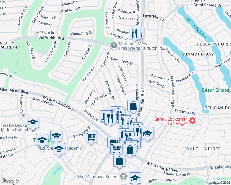 map of restaurants, bars, coffee shops, grocery stores, and more near 2461 Desert Glen Drive in Las Vegas