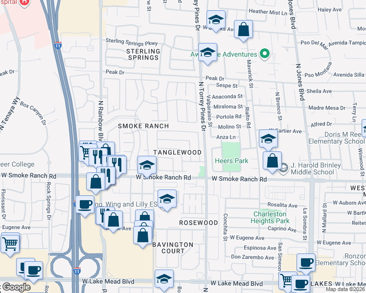 map of restaurants, bars, coffee shops, grocery stores, and more near 2506 Cycad Tree Street in Las Vegas