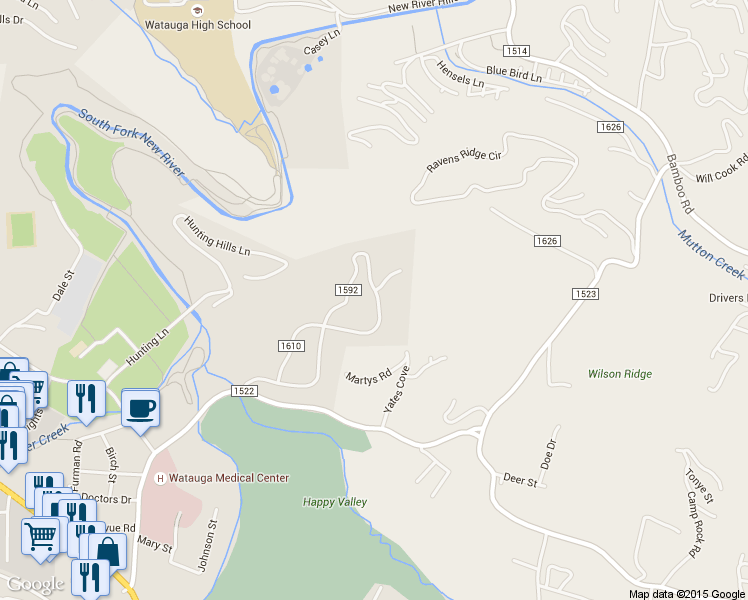 map of restaurants, bars, coffee shops, grocery stores, and more near 760 Blairmont Drive in Boone