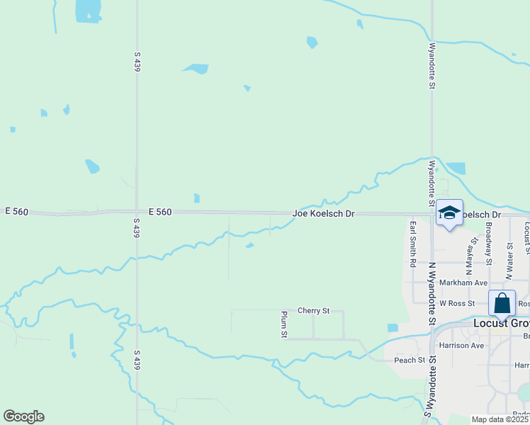 map of restaurants, bars, coffee shops, grocery stores, and more near 4453 East 560 in Locust Grove
