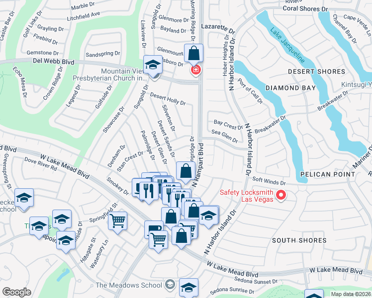 map of restaurants, bars, coffee shops, grocery stores, and more near 2468 Springridge Drive in Las Vegas