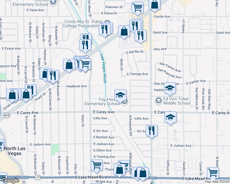 map of restaurants, bars, coffee shops, grocery stores, and more near 2520 North High Tree Street in North Las Vegas