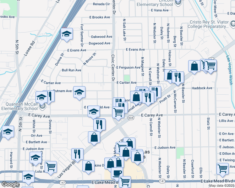 map of restaurants, bars, coffee shops, grocery stores, and more near 2517 North Saint George Street in North Las Vegas