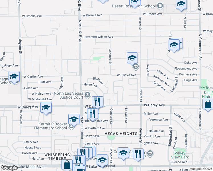 map of restaurants, bars, coffee shops, grocery stores, and more near 1112 Bluff Avenue in North Las Vegas